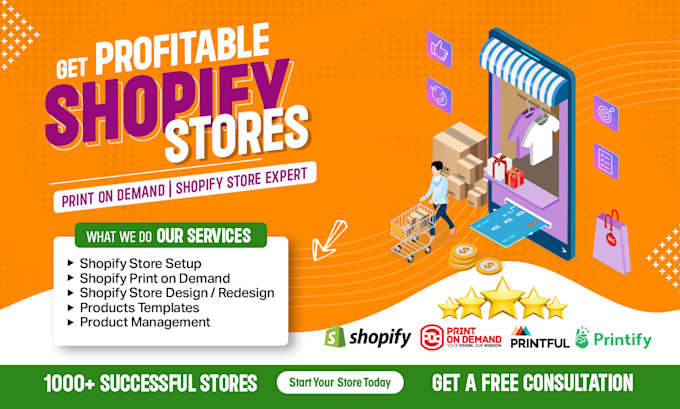 I will build shopify print on demand store or printful shopify website