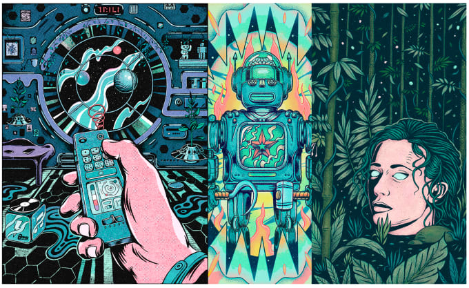 I will draw vintage illustration, distressed retro or comic art