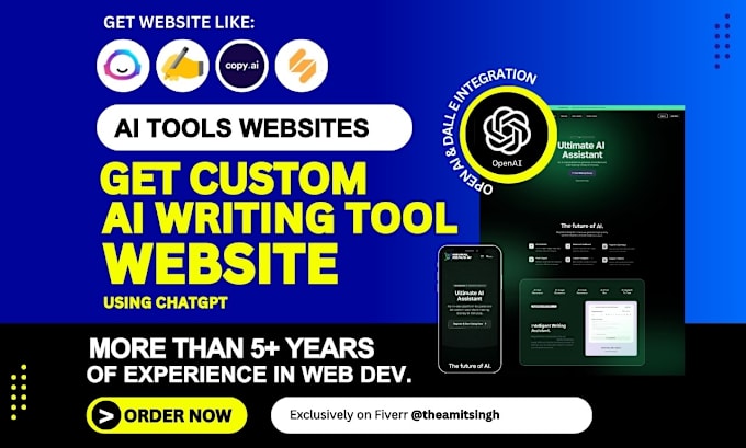 I will build you custom ai writing tool website using chatgpt API like jasper, rytr