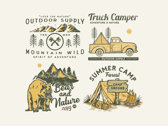 I will create outdoors vintage logo graphic design and badge illustration