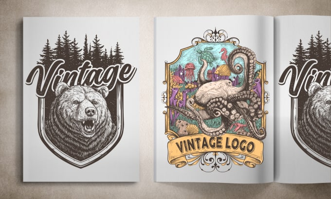 I will do vintage logo design retro with hand drawn illustration