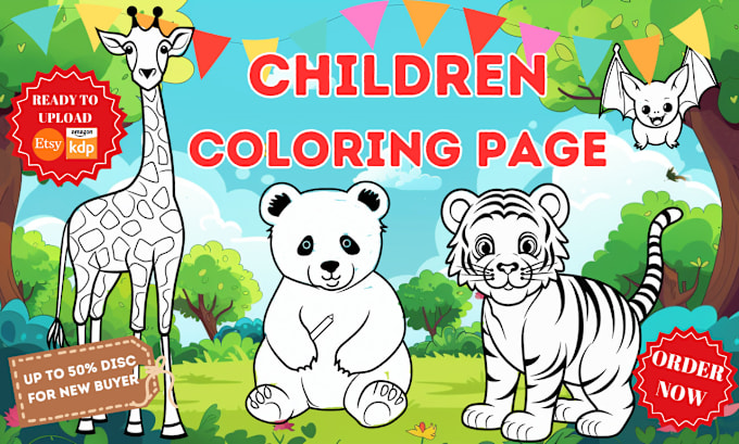 I will create children coloring book pages and coloring book cover for amazon KDP