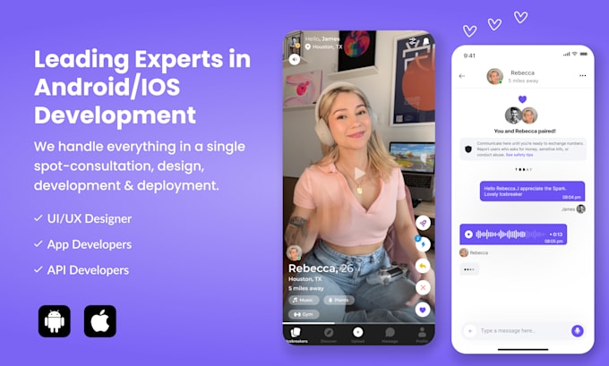 I will create a dating application similar to tinder for ios and android