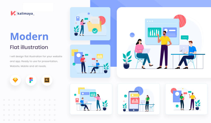 I will design flat illustration for your website and app