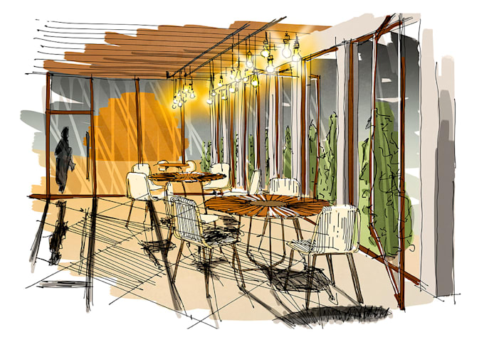 I will sketch architecture and interior design