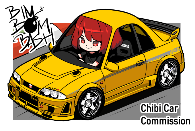 I will draw chibi cartoon car illustration with your character