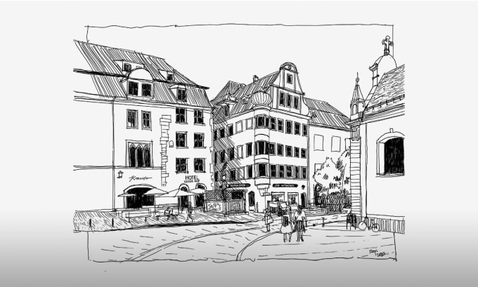 I will draw architectural sketches of buildings and houses